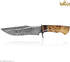 چاقوی طبیعتگردی و سفارشی مدل بووی نایف تیغه دمشقی با جلد چرم